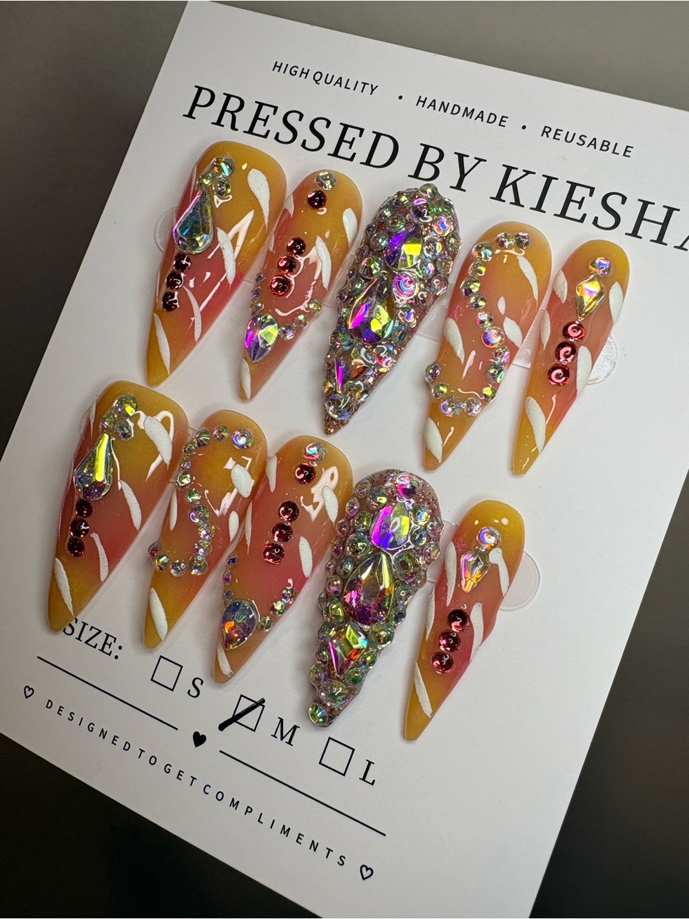 Ombre Stiletto Press-On Nails with Rhinestones